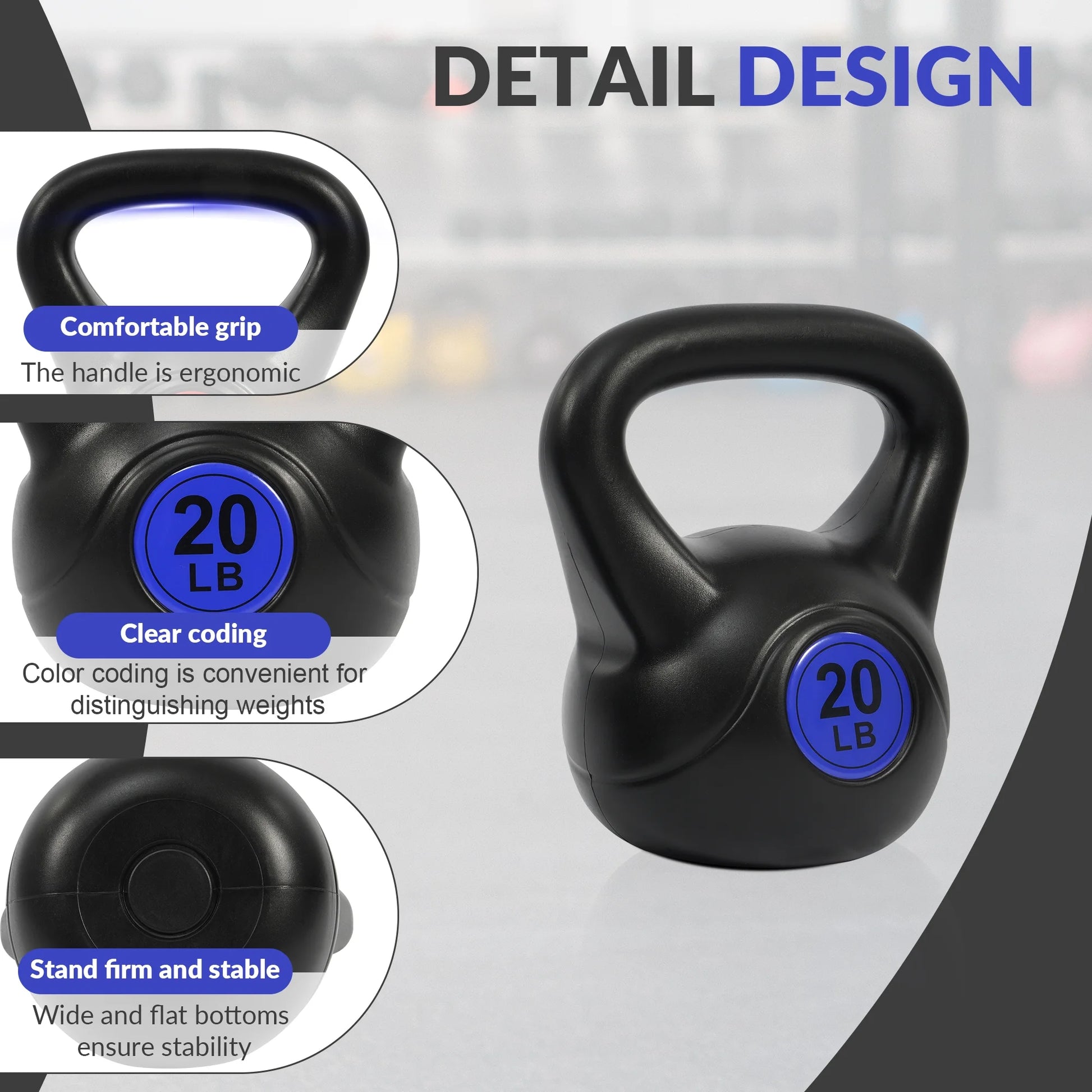 Wide Grip Kettlebell Exercise Fitness Weight Set, 3-Pieces: 10Lb, 15Lb and 20Lb Kettlebells